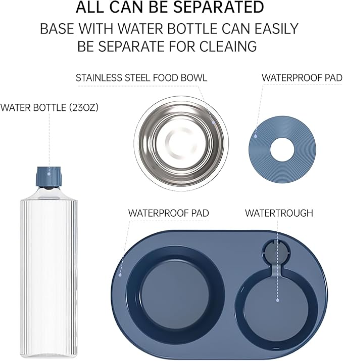 Automatic Dog Cat Food and Water Dispenser Set, Pet Food Bowl Set with Automatic Waterer Bottle for Small or Medium Size Dogs Cats Large Water Capacity(23oz) White