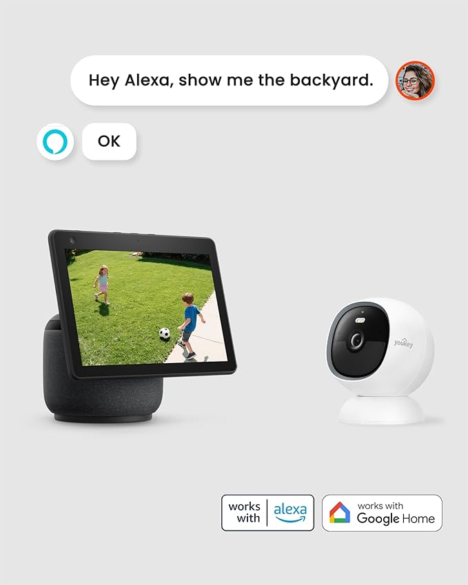 youkey S320 Magnetic Wire-Free Camera 2.5K QHD Security Camera with Dual Band WiFi 6, Built-in 8GB Storage, Color Night Vision, AI Human Pet Detection, IP65, No Monthly Fees