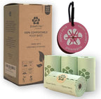 Pawtria Certified Home Compostable Dog Poop Bags (120) + Pink Poop Bag Carrier, Biodegradable Poop Bags, Vegetable Starches, Leak proof Dog Waste Bags, Light-weight silicone made bag carrier