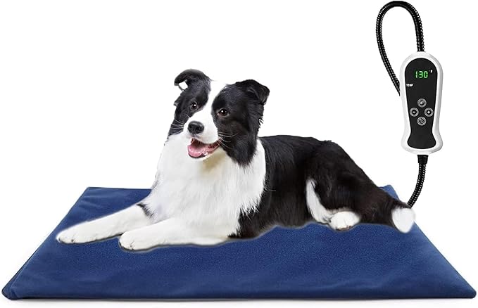 TJOY Pet Heating Pad Electric Heating Pad for Dogs and Cats Indoor Warming Mat Heated Pet Bed with Auto Power Off (L:32''x20''(Blue))
