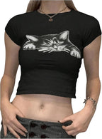 SOLY HUX Women's Y2k Crop Tops Kawaii Shirts Summer Graphic Short Sleeve T-Shirt Aesthetic Cropped Tees