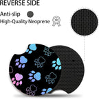 Absorbent Car Coasters for Cup Holders, 2 Pack Universal Neoprene Car Coasters with Finger Slot, Auto Accessories for Women & Men,2.56"(Gradient Black Dog paw Print)