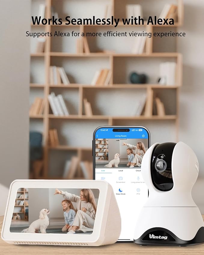 VIMTAG Indoor Pet Camera, 2.5K Dog Camera with Phone App, 360° Pan/Tilt Cameras for Home Security Cat Baby, Night Vision, Motion Tracking & AI Detection, 2-Way Audio, 5G/2.4G WiFi, SD/Cloud Storage