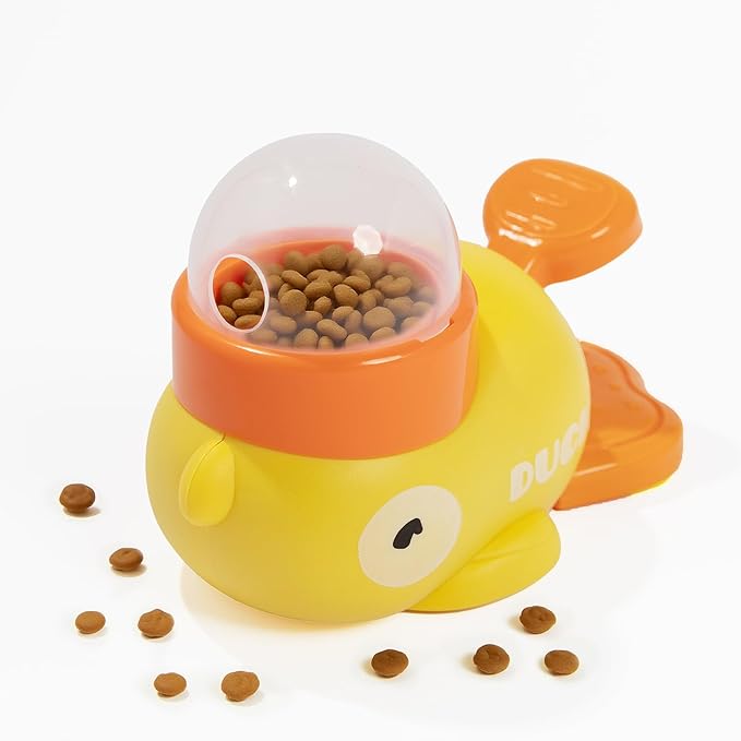 Interactive Dog Slow Feeder Puzzle Toy Durable Duck Shaped Design for Small Medium Dogs Promotes IQ Training Fun Mealtime Feeding Solution Interactive Pet Feeder（Yellow）