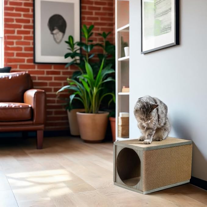 Cat Scratcher Tunnel, Cardboard cat House & Scratching Post for Indoor Cats, 360 Degree Comfort, Durable Design, Odor-Free Fun, Easy Assembly, Perfect for Playful Kittens and Adult Cats, greywood