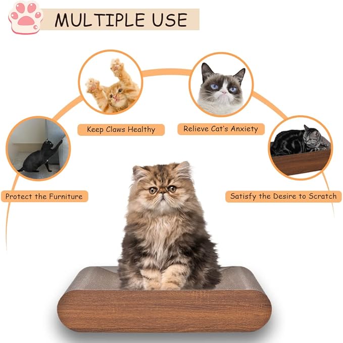 FluffyDream Cat Scratcher Cardboard, Scratching Pad House Bed Furniture Protector, Infinity Shape (Wood, Reversible Wood)