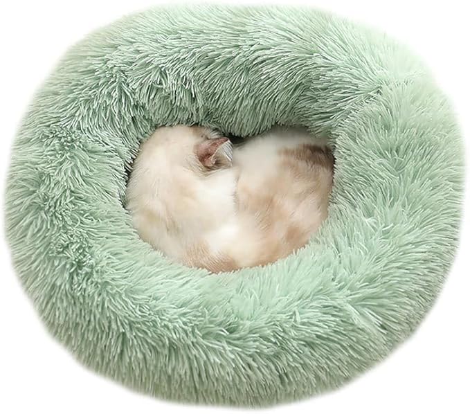 Cat Beds for Indoor Cats - Cat Bed Washable 24 inches, Dog Beds for Small Medium Dogs, Anti Anxiety Round Fluffy Plush Faux Fur Cat Bed, Thick Bottom (Green, Large)