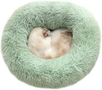 Cat Beds for Indoor Cats - Cat Bed Washable 24 inches, Dog Beds for Small Medium Dogs, Anti Anxiety Round Fluffy Plush Faux Fur Cat Bed, Thick Bottom (Green, Large)