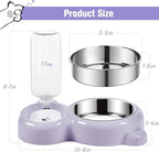 Dog Bowls, Cat Food and Water Bowl Set with Water Dispenser and Stainless Steel Bowl for Cats and Small Dogs - Purple