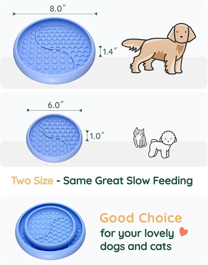 Lick Mat for Dogs, Silicone Slow Feeder Licking Mat with Non-Slip Suction Cups, Freeze-Friendly Lick Bowl for Enrichment Play, Anxiety Relief & Keeps Busy (8.0" x 1.4" Light Blue)