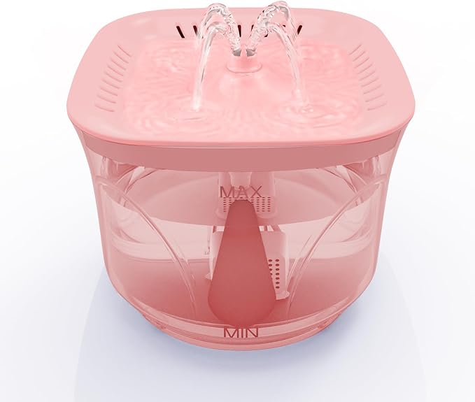 Cat Water Fountain - BOODIDI Ultra Silent Pet Drinking Fountain for Cats and Small Dogs, Indoor Water Fountain, 2.4L/2.5QT Capacity, with Replacement Filters (Pink)