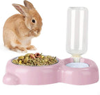 Rabbit Double Bowls Bunny Automatic Water Dispenser Detachable Stainless Steel Bowl No-Spill Water Bottle Food Feeder for Small Animals Bunny Squirrel Cat Puppy Chinchilla