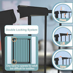 38.5" Extra Tall Dog Gate 76.38"-79.13" Wide - Long Large Pressure Mounted Baby Gates with Door for The House Stairs Doorways - Walk Through Toddler Puppy Pet Safety Fence Gate Black