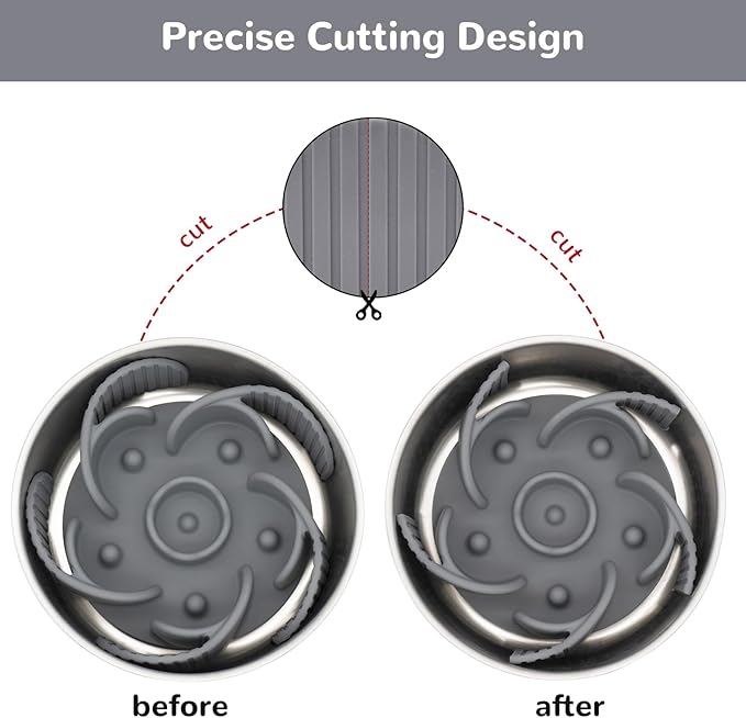 MateeyLife Cuttable Slow Feeder Dog Bowls Insert with Suction Cups for Medium & Large Dogs to Slow Down Eating– Fits Metal & Ceramic Bowls(Gray)
