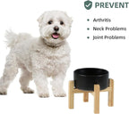 Ceramic Raised Dog and Cat Bowl Set, 2 Heights Elevated Stand, Food and Water Bowl for Small Breed Dogs, Weighted Dog Dishes, Pet Bowl(6.1'',28.7oz, Black)