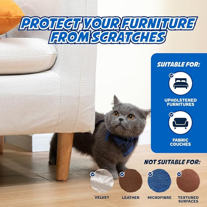 2 Rolls Cat Scratch Furniture Protector Tape – Double-Sided Sticky Training (4" x 20ft Each) – Anti-Scratch Sofa & Couch Guard – Clear, Easy to Apply & Remove – Not for Leather, Velvet, Microfiber