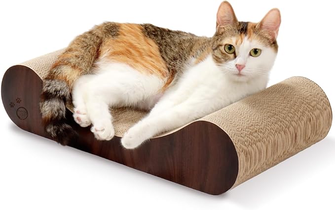Necoichi Cardboard Cat Scratcher Bed for Indoor Cats - Cat Scratching Board, Horizontal Cat Scratch Pad Lounger with Reversible Usability and Extra Comfort for Lounge, Curved (18" Medium, Dark Cherry)
