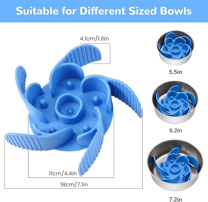 MateeyLife Slow Feeder Dog Bowls Insert with Suction Cups, Cuttable Design for Large & Medium Breeds, Fit for Regular Elevated, Compatible with Metal and Ceramic Dog Bowls for Slow Eating (Blue)