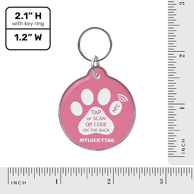 MYLUCKYTAG NFC & QR Code Smart Pet ID Tag - Personalized Dog & Cat Tag, Online Pet Profile, Location Alert Email