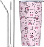 Pig Tumbler with Lid and Straw, 20 Oz Stainless Cup Steel Insulated Water Bottle Travel Coffee Mug