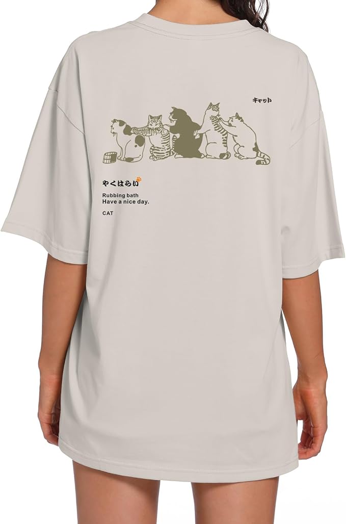 Cute Cat Graphic Tees for Women Harajuku Shirt Letter Printed Oversized T Shirts Aesthetic Casual Baggy Tshirts…