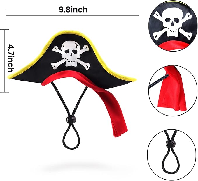 2 Pieces Skull Print Pet Pirate Hat with Pirate Skull Bandana Dog Cat Captain Cap Halloween Pirate Cosplay Costume Halloween Party Hat Dress Up Costume Accessories (A) One Size