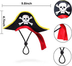 2 Pieces Skull Print Pet Pirate Hat with Pirate Skull Bandana Dog Cat Captain Cap Halloween Pirate Cosplay Costume Halloween Party Hat Dress Up Costume Accessories (A) One Size