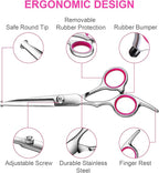 6 in1 Professional Dog Grooming Scissors Kit, Dog Shears for Grooming with Safety Round Tips, Titanium Coated Grooming Scissors for Dogs Cat Pet At Home