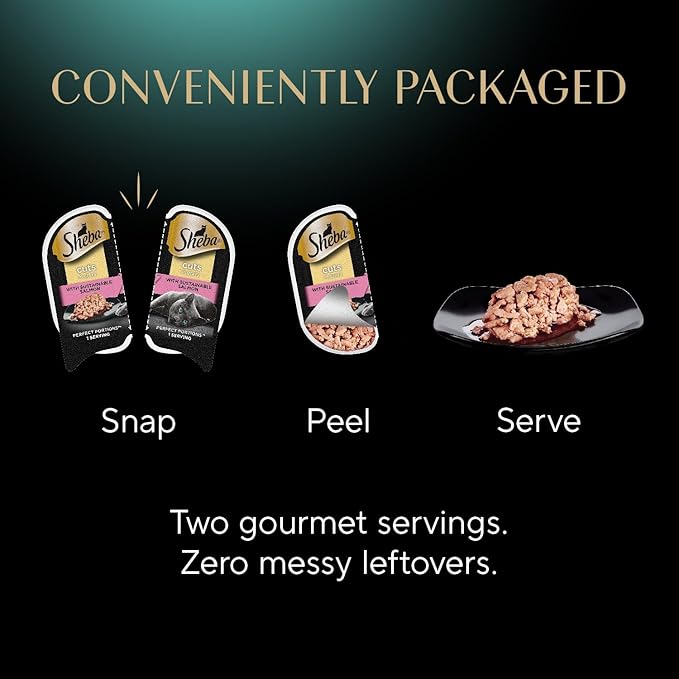 Sheba Perfect Portions Wet Cat Food Cuts in Gravy, with Sustainable Salmon, with Sustainable Tuna, and Delicate White Fish & Tuna, 2.6 oz. Twin-Pack Trays (24 Count, 48 Servings)