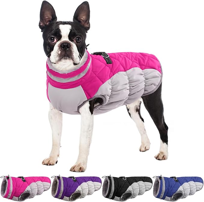 Dog Jackets for Medium Dogs,Medium Dog Coat,Warm Dog Winter Coat Zip Up Back,Waterproof Dog Jacket with D-Ring,Dog Cold Weather Coats with Fleece Lined, Dog Snowsuit Pug Boston Terrier M