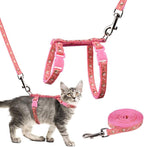 Cat Harness and Leash Set Gold Moons Stars Soft Nylon Escape Proof Adjustable for Kittens Small Animals Glow in The Dark (Pink)