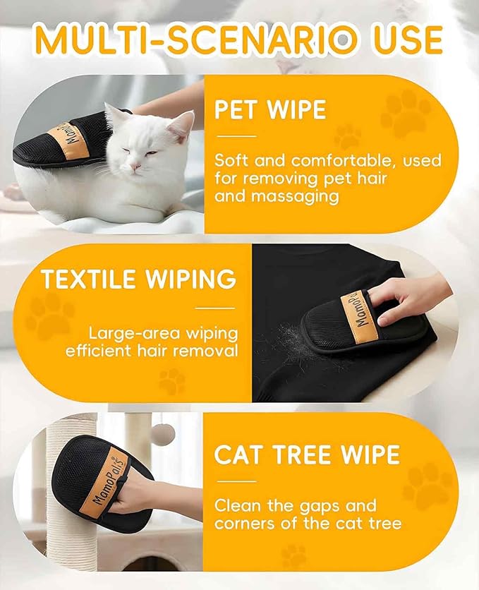 2PCS Electrostatic Pet Hair Remover Glove, Reusable Cat Dog Pal Hair Cleaning Grooming Removal Mitt