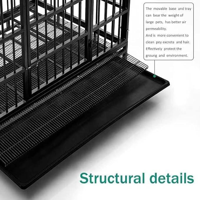 Oranland 48/38 Inch Heavy Duty Indestructible Dog Crate Cage Kennel with Wheels, High Anxiety Dog Kennel, Sturdy Locks, Double Door and Removable Tray Design, Extra Large XL Dog Crate.