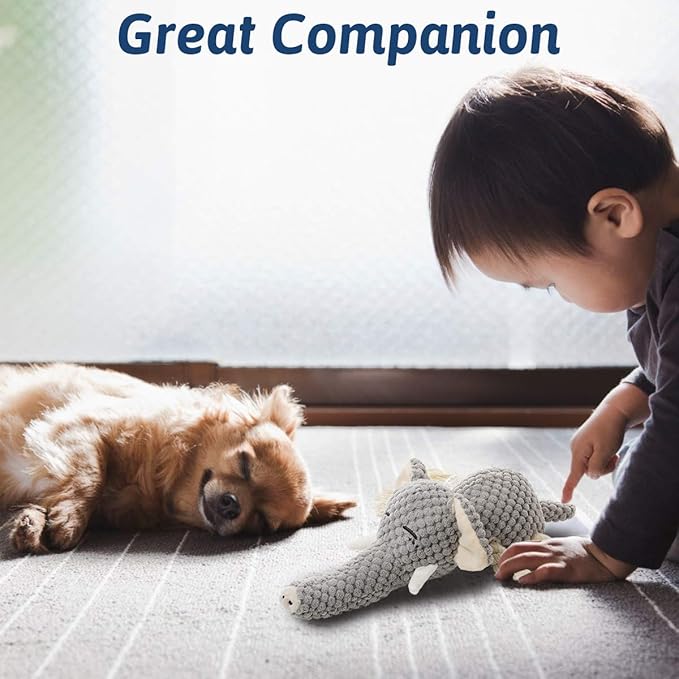 Plush Dog Toy, Squeaky Interactive Puppy Dog Toys with Crinkle Paper, Durable Chew Toys for Small and Medium Dogs with Mouse Shape(Medium, Elephant)