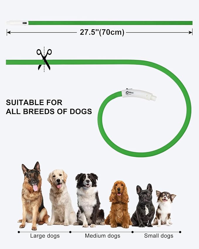 Joytale Light Up Dog Collar, Rechargeable Rainproof LED Collar for Night Walking Safety, Soft Silicone Glow in The Dark, Suitable for Small Medium Large Dogs, Green