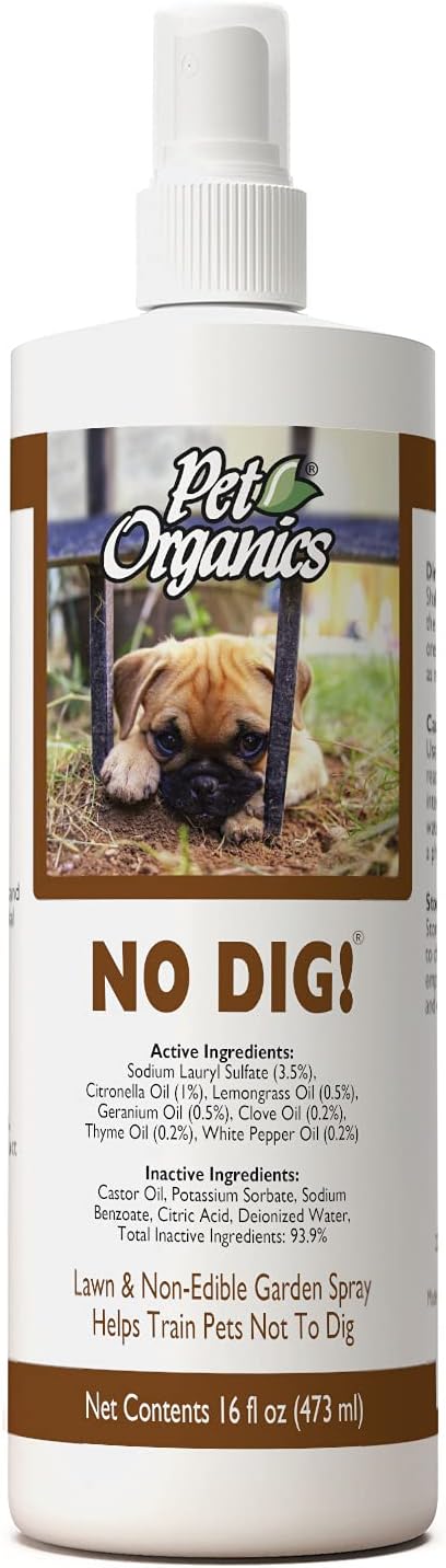 NaturVet Pet Organics No Dig Yard & Lawn Training Spray for Cats and Dogs – Helps Deters Pets from Digging in Gardens, Grass, Landscaping – Includes Herbs, Plants, Essential Oils – 16 Oz.