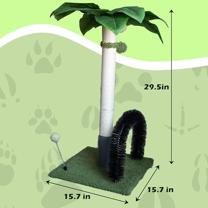 Cat Scratching Post,29.5 Inches Tall Palm Tree Cat Scratcher,Natural Sisal Cat Scratching Posts with Interactive Balls and Self Groomer Brush for Indoor Cats Cute Kitten Adults Cats(Green)