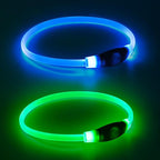 2 Packs Light Up Dog Collar, LED Dog Collar, USB Rechargeable Dog Lights for Night Walking, Adjustable Glow in The Dark Collars for Small Medium Large Dogs, Waterproof Safety Pets Lights Green&Blue