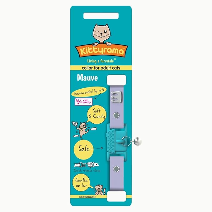 Kittyrama Mauve Cat Collar with Bell. Cat Friendly Award Winner. Approved by Vets and Cat Experts. Breakaway Cat Collars Quick Release. Kitten Collar. Won't Rub Fur. Lightweight, Soft & Comfy