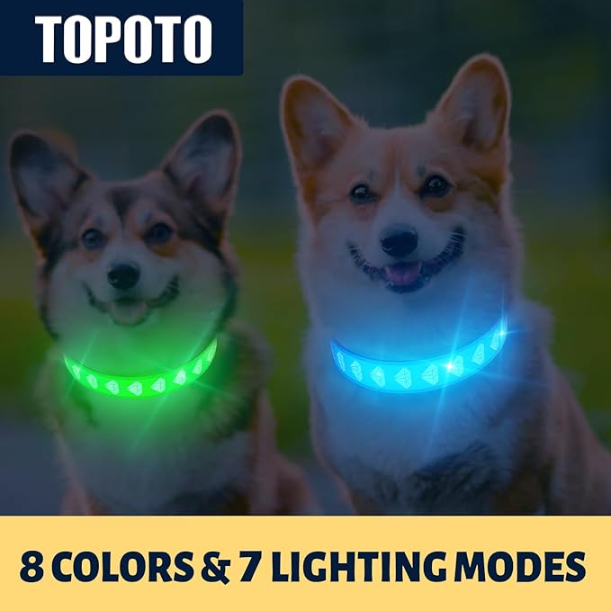 LED Dog Collar, 3D Design Dog Collars, Adjustable 15 Multi-Colors Light Up Dog Collar Rechargeable Waterproof Bright Pet Collar for Large Dogs, Blue