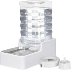 Sfozstra Dog Water Bowl Dispenser: 8L Lagre Automatic Gravity White Upgraded Pet Water Dispenser - Stainless Steel Bowl - BPA-Free - Two Caps and Filters for Multiple Pets