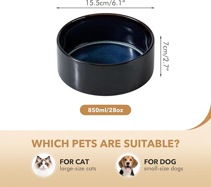 Ceramic 6.1inch Dog Bowl for Small Breed Dogs, Anti-Slip and Weighted Pet Food and Water Dishes (Single Bowl, Starry Sky)