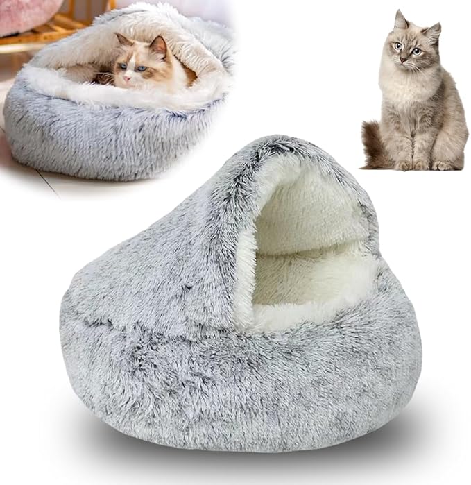 Cat Nest Bed, 2026 New Cat Beds for Indoor Cats, Portable Fluffy Pet Bed, Durable Covered Cats Bed for Indoor Use, Soft Puppy Dog Beds for Pet Owners (Gray, Large)