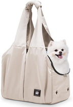 Dog Purse Carrier for Small Dogs, Cats, and Puppies – Soft-Sided Travel Pet Tote Bag with 4 Large Pockets, Foldable, Lightweight, Fits Pets up to 15 lbs, for Travel, Vet, Outings (Beige)