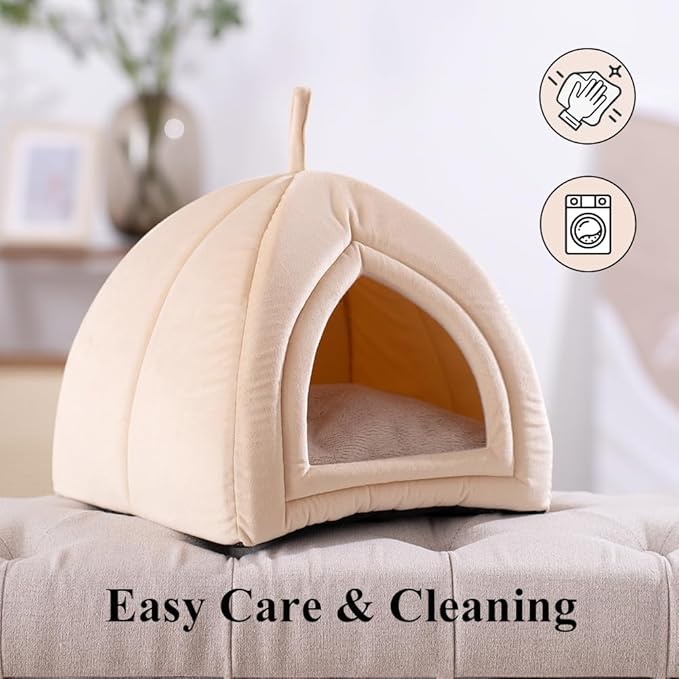 KASENTEX Cozy Small Pet Bed - Ultra Soft Plush Cushion for Cats and Small Animals, Washable Sleeping Pad, Perfect for Indoor Pets, 11 Inches, Beige