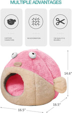 Cat Beds for Indoor Cats - Cat Bed Cave with Removable Washable Cushioned Pillow, Soft Plush Premium Cotton No Deformation Pet Bed, Lively Pufferfish Cat House Design, Pink, Multiple Sizes(L)