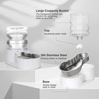 RIZZARI Gravity Water Bowl Dispenser for Cats: 4L White Automatic Stainless Steel Dog Feeder Without Filter - for 8-20LB Elderly Pets with Joint Spine Pain - for Kitchen Bedroom