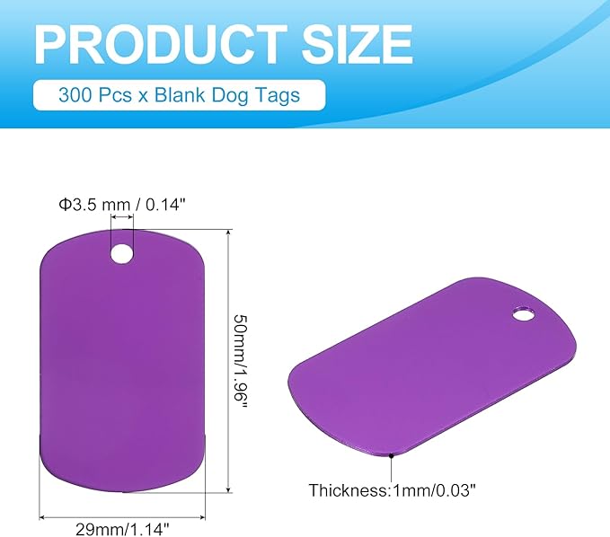 MECCANIXITY Blank Dog Tags Rectangle Blank Aluminum Blank Keychains Laser Engraving Blanks ID Name Tag Metal Personalized Pet Tags for DIY Crafts Purple, 300 Pack