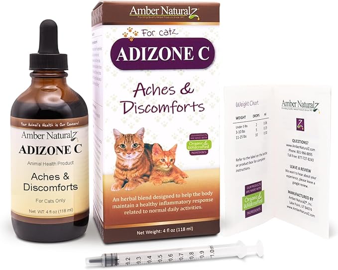 Amber NaturalZ Adizone C Herbal Supplement for Cats | Supports Healthy Inflammatory Response, Occasional Discomfort, and Normal Joint Function | Natural Aid for Active and Aging Felines