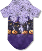 Black Cat Dog Halloween Shirt for Medium Dogs Puppy Polo T-Shirt with Collar Cute Holiday Costume for Chihuahua, Yorkie & Teacup Breeds Breathable Dog Apparel for Cat Boys Girls